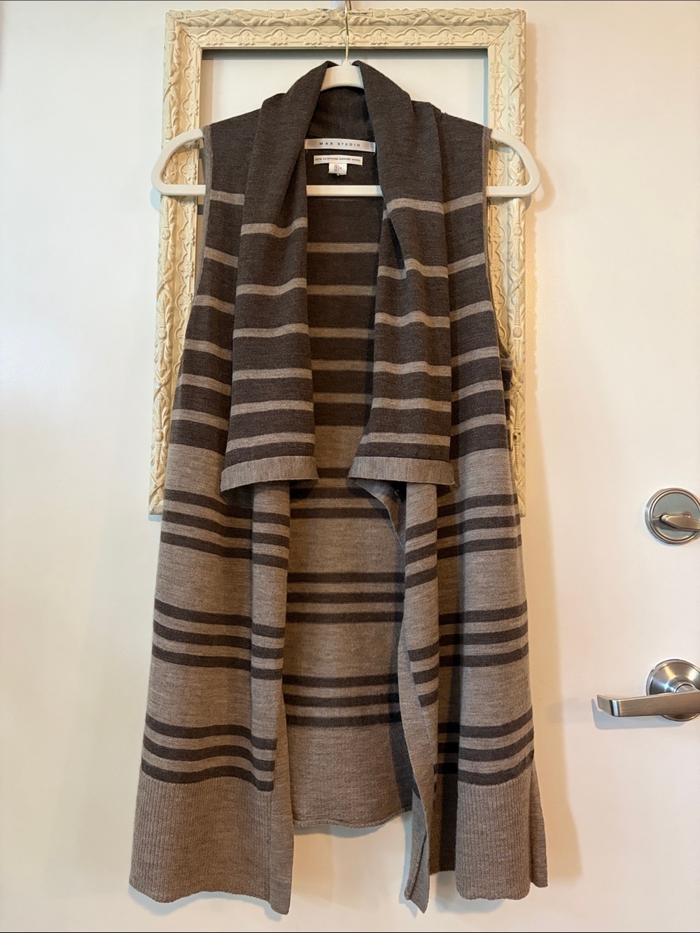 MAX STUDIO | Merino Wool Striped Open-Front Vest